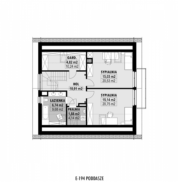 Rzut poddasza POW. 76,3 m²