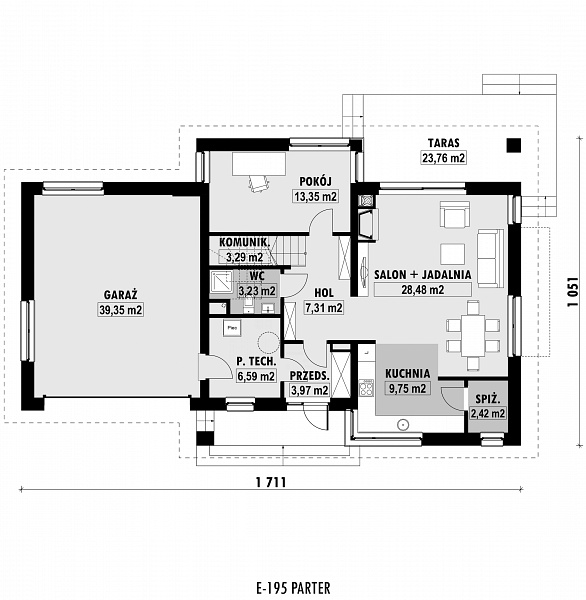 Rzut parteru POW. 117,7 m²