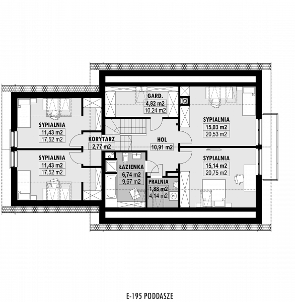 Rzut poddasza POW. 114,1 m²