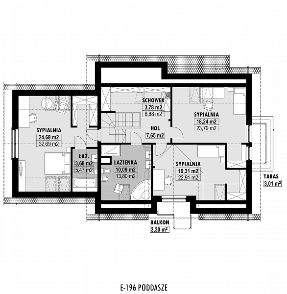Rzut poddasza POW. 121,5 m²