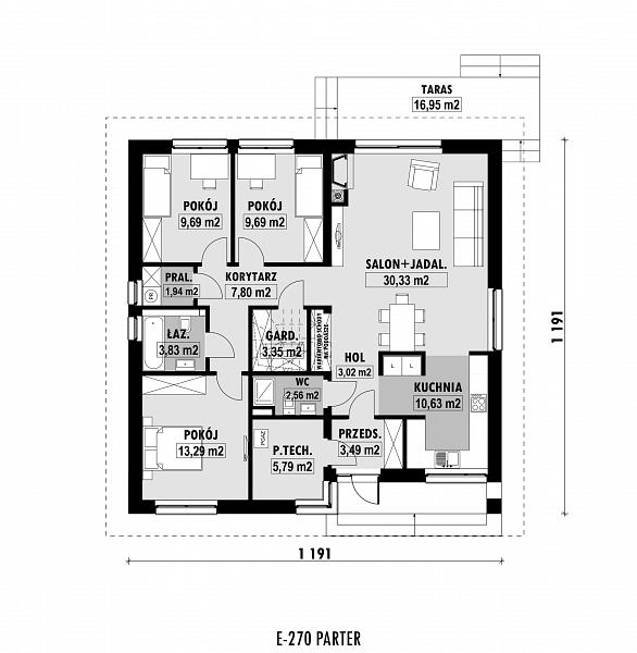 Rzut parteru POW. 105,4 m²