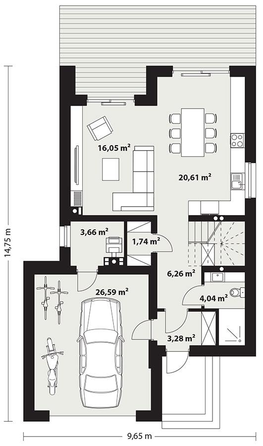 Rzut parteru POW. 82,2 m²