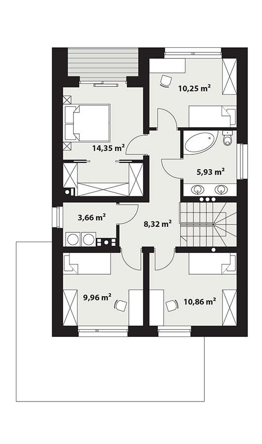 Rzut piętra POW. 63,3 m²