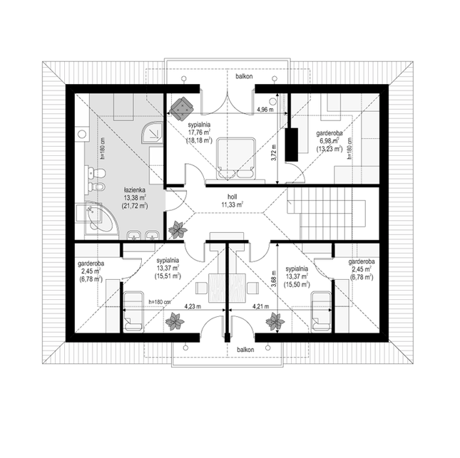 Rzut poddasza POW. 109,0 m²