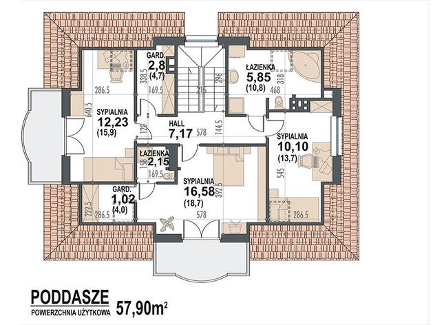 Rzut poddasza POW. 77,1 m²