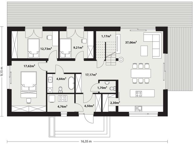 Rzut parteru POW. 110,9 m²
