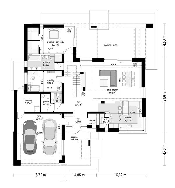 Rzut parteru POW. 173,8 m²