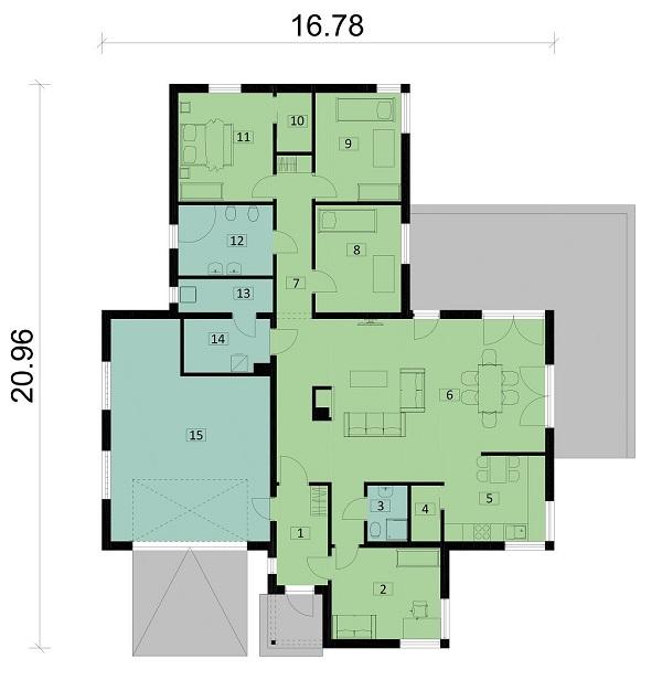 Rzut parteru POW. 208,6 m²