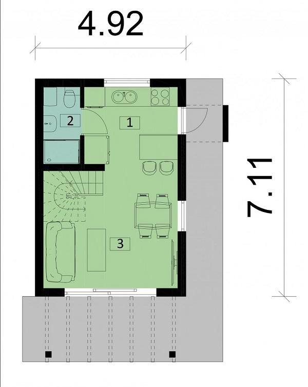 Rzut parteru POW. 27,6 m²