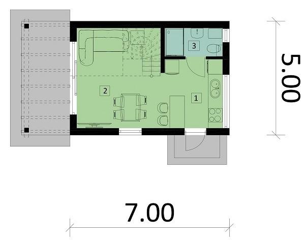 Rzut parteru POW. 27,4 m²