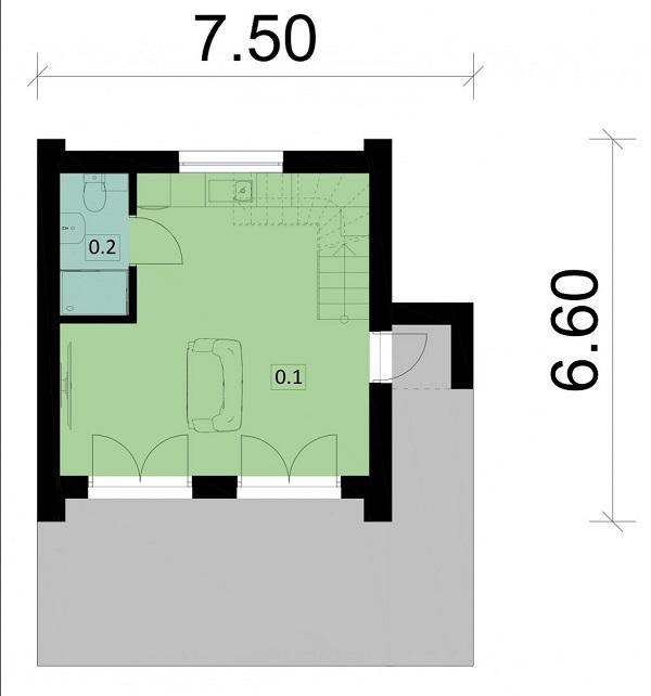 Rzut parteru POW. 27,2 m²
