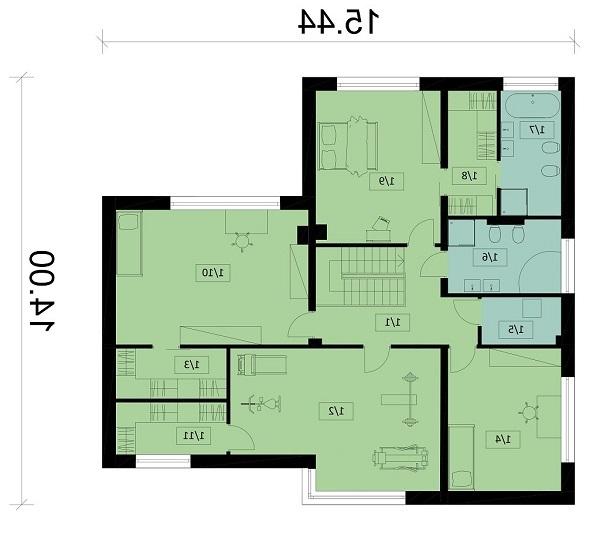 Rzut piętra lustro POW. 145,8 m²