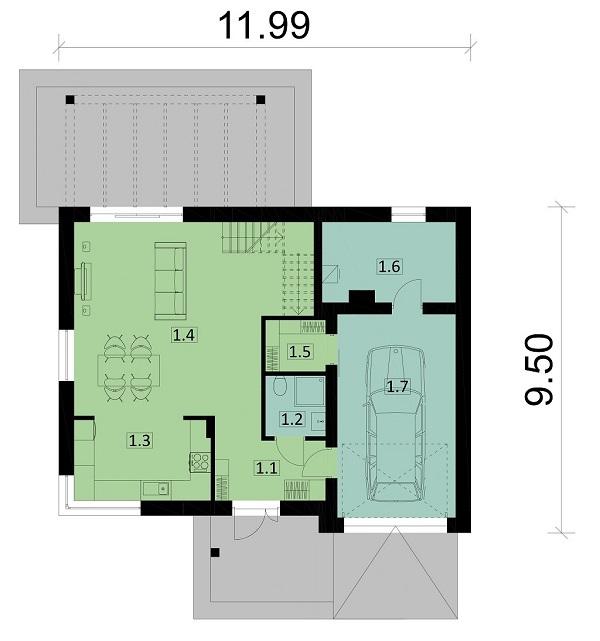 Rzut parteru POW. 85,9 m²