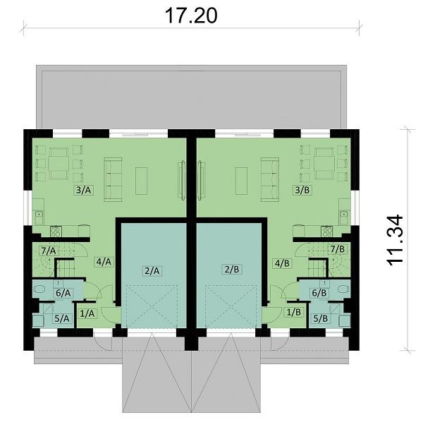 Rzut parteru POW. 143,5 m²