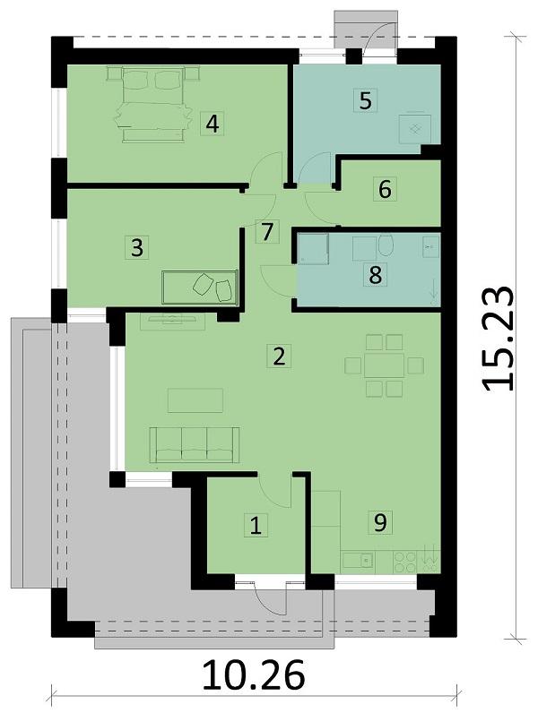 Rzut parteru POW. 103,0 m²