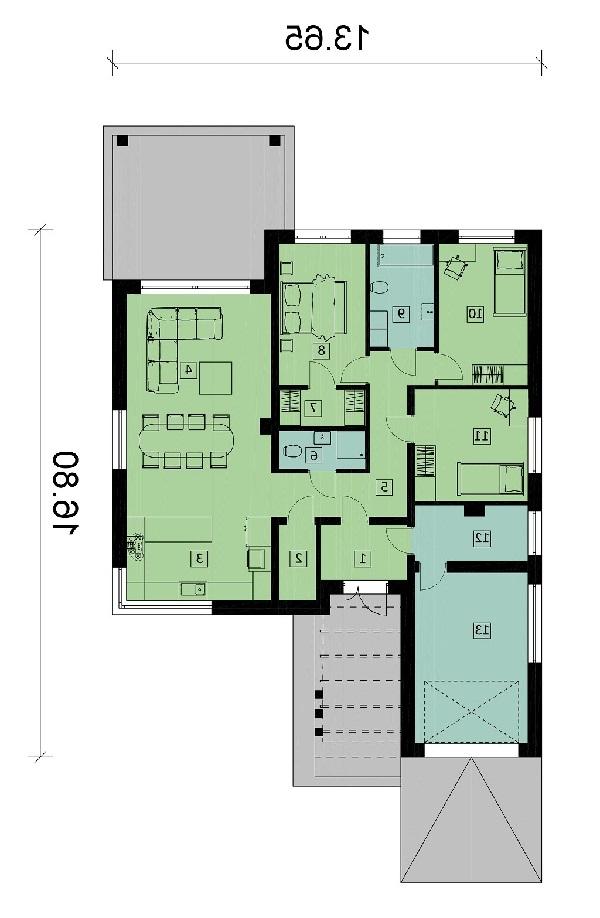 Rzut parteru lustro POW. 142,2 m²