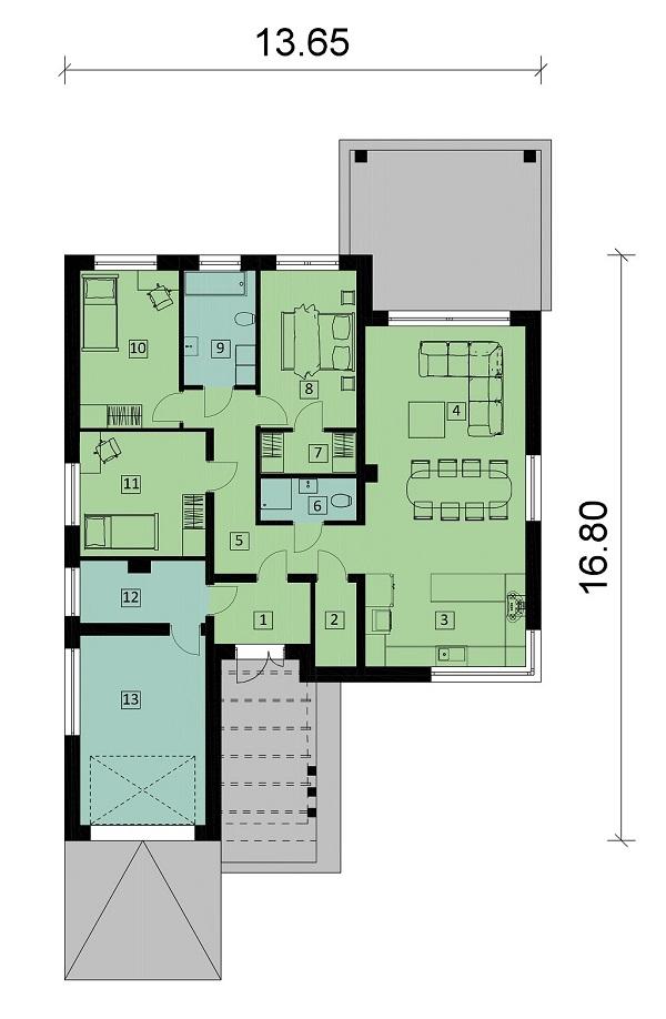 Rzut parteru POW. 142,2 m²
