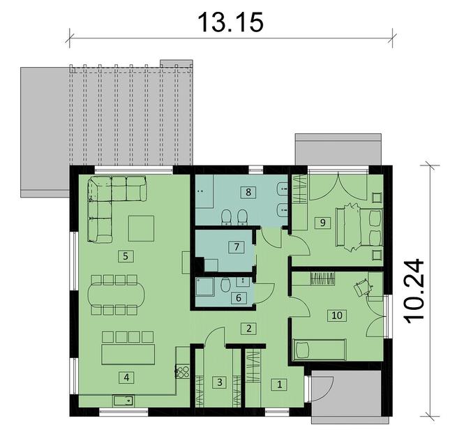 Rzut parteru POW. 105,6 m²