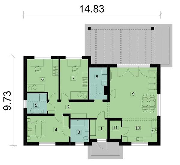 Rzut parteru POW. 111,9 m²