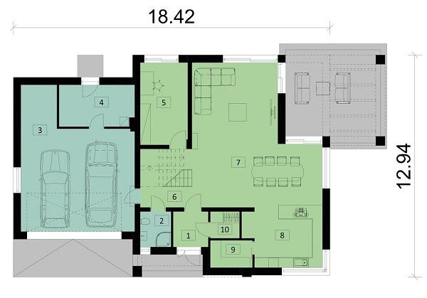Rzut parteru POW. 160,1 m²