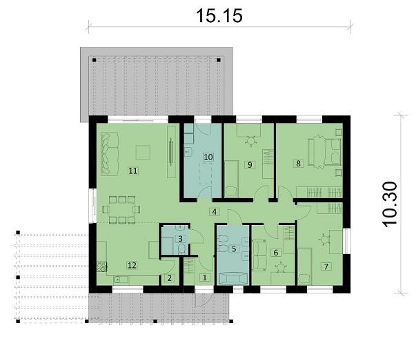 Rzut parteru POW. 126,5 m²