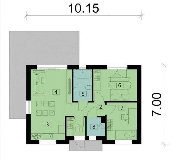 Rzut parteru POW. 52,9 m²