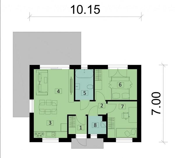 Rzut parteru POW. 54,6 m²
