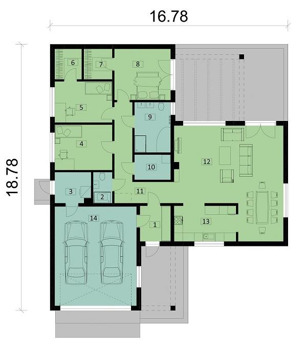 Rzut parteru POW. 190,3 m²
