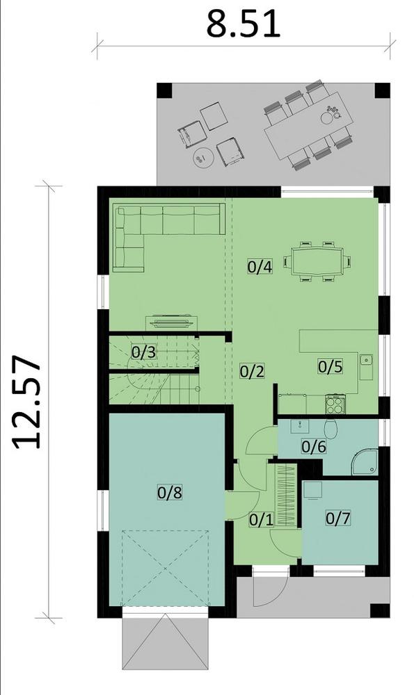 Rzut parteru POW. 81,8 m²