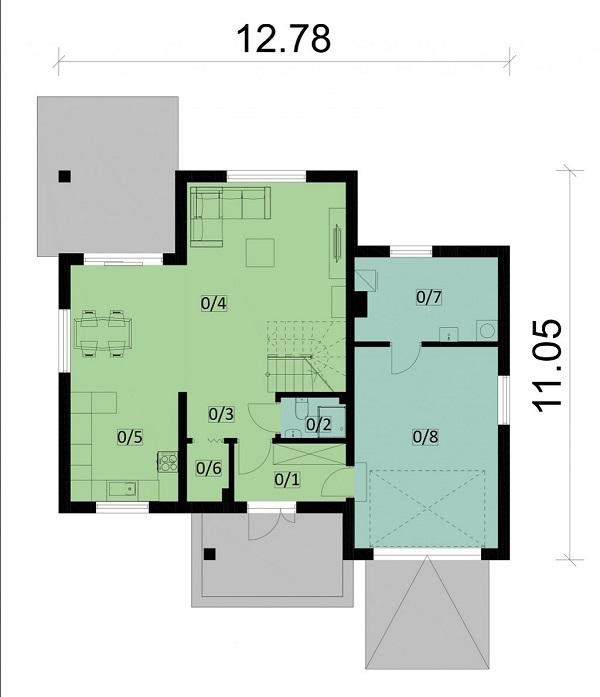 Rzut parteru POW. 92,7 m²