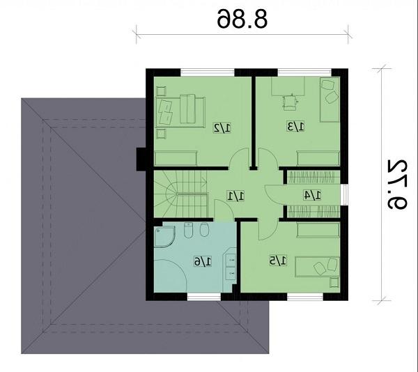 Rzut piętra lustro POW. 64,7 m²