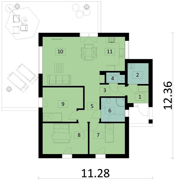Rzut parteru POW. 98,6 m²