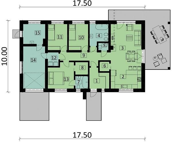 Rzut parteru POW. 140,8 m²