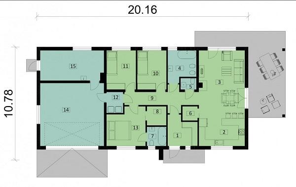 Rzut parteru POW. 166,0 m²