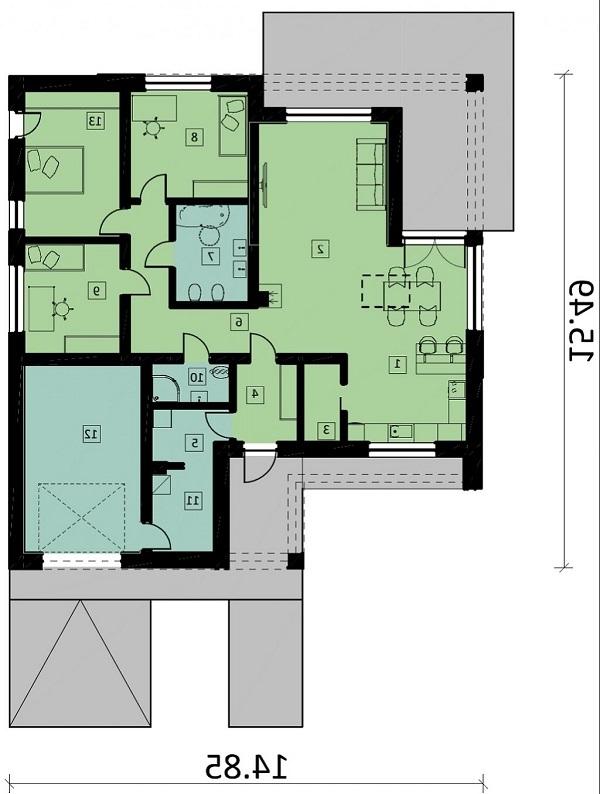 Rzut parteru lustro POW. 147,5 m²