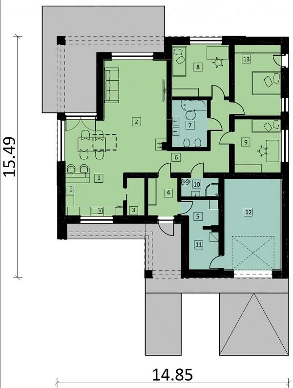 Rzut parteru POW. 147,5 m²