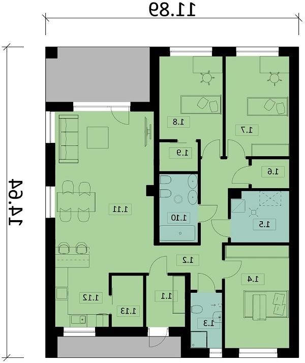 Rzut parteru lustro POW. 124,9 m²