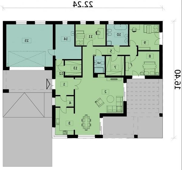 Rzut parteru lustro POW. 203,6 m²