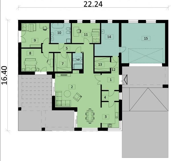 Rzut parteru POW. 203,6 m²