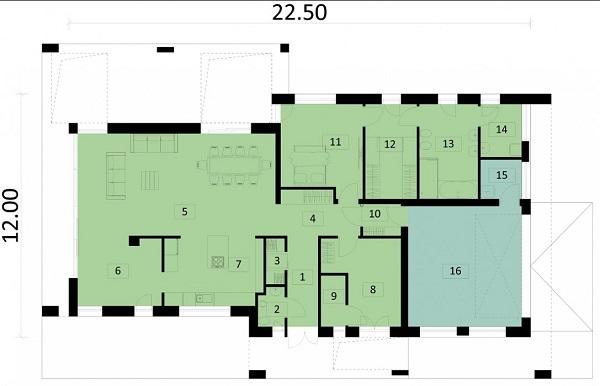Rzut parteru POW. 197,1 m²