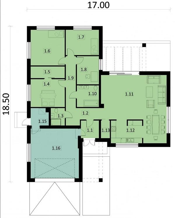 Rzut parteru POW. 189,1 m²