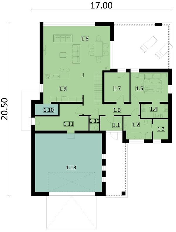 Rzut parteru POW. 204,2 m²