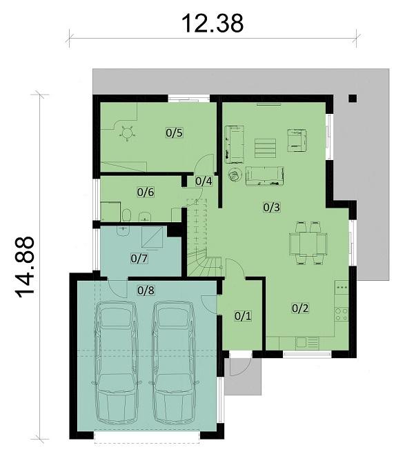 Rzut parteru POW. 127,9 m²
