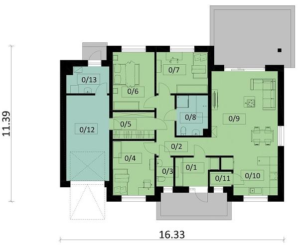 Rzut parteru POW. 135,3 m²