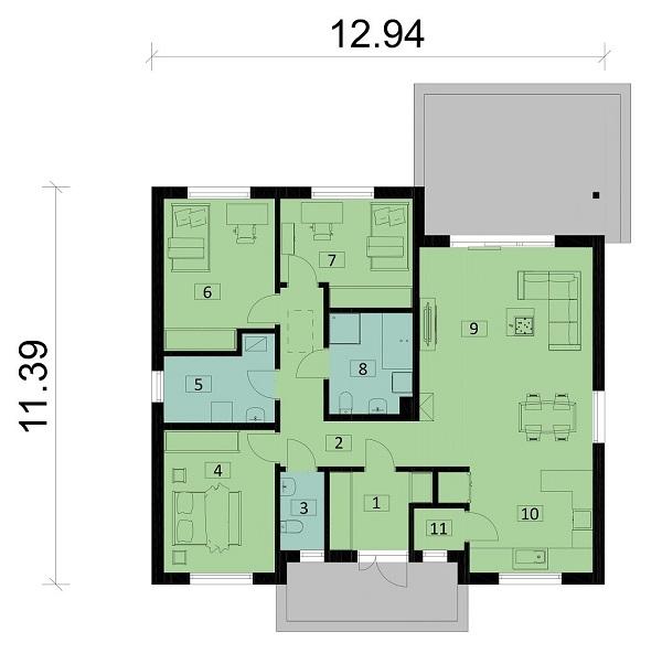 Rzut parteru POW. 113,4 m²