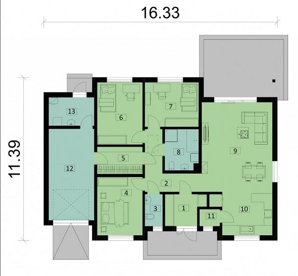 Rzut parteru POW. 140,2 m²