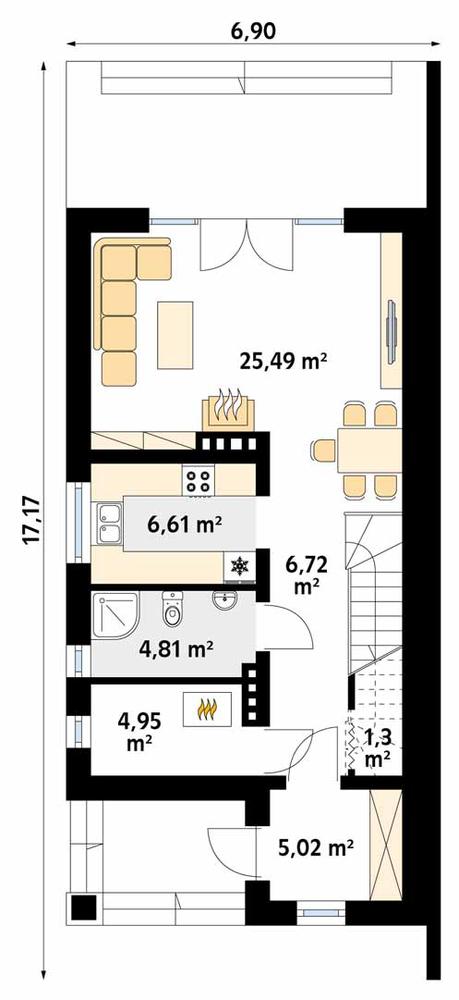 Rzut parteru POW. 54,9 m²