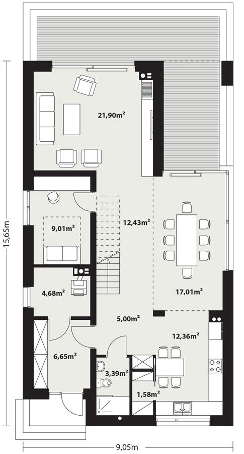 Rzut parteru POW. 94,0 m²