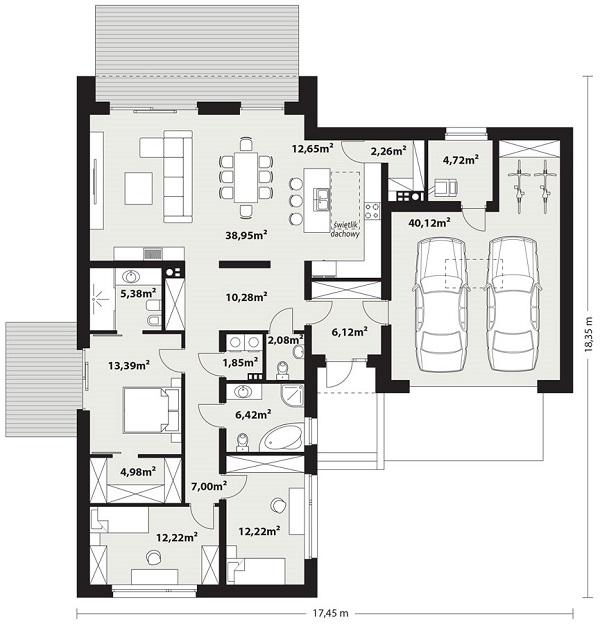 Rzut parteru lustro POW. 180,6 m²