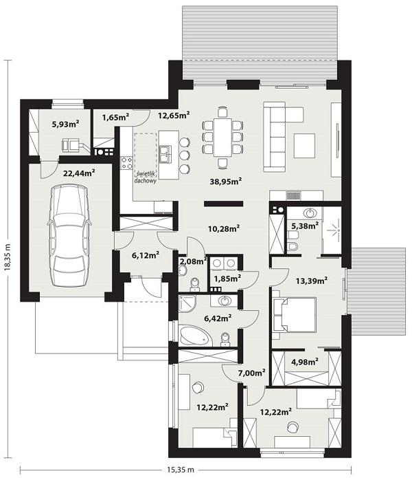 Rzut parteru POW. 163,6 m²